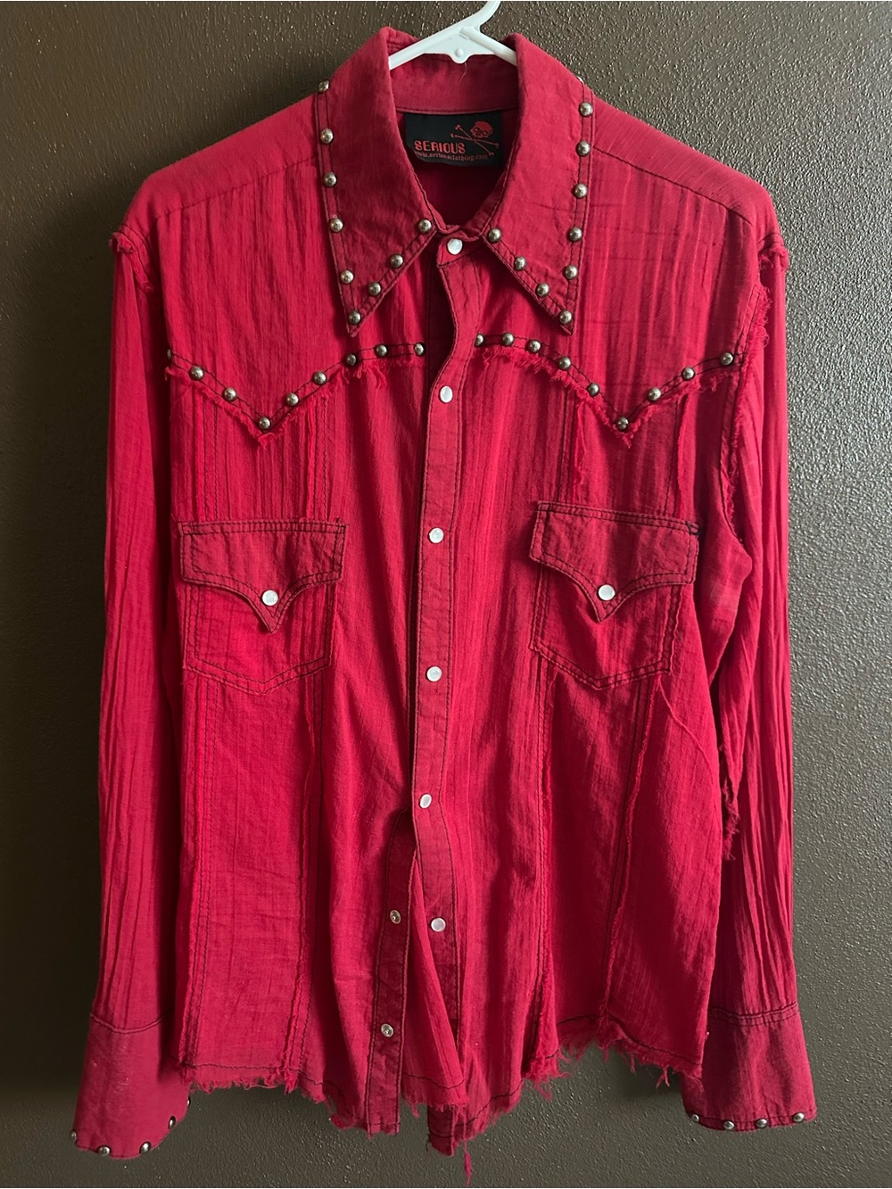 Red Studded Western Button-Down Shirt